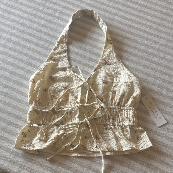 Cream Floral Halter Top - Picture 1 of 11